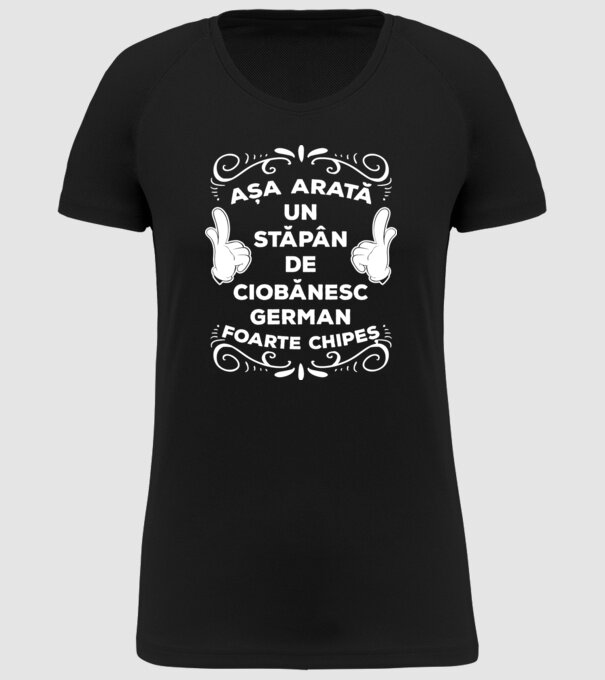 Așa arată un stăpân de Ciobănesc german foarte chipeș model negru pe tricou