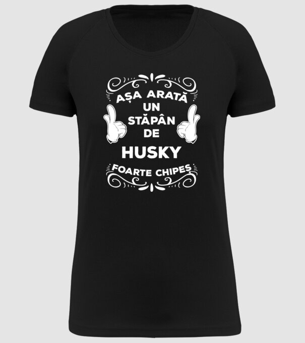 Așa arată un stăpân de Husky foarte chipeș model negru pe tricou