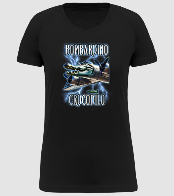 Bombardino Crocodilo model negru pe tricou