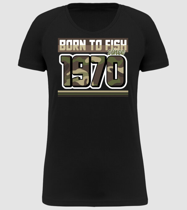 Born to fish since 1970 model negru pe tricou