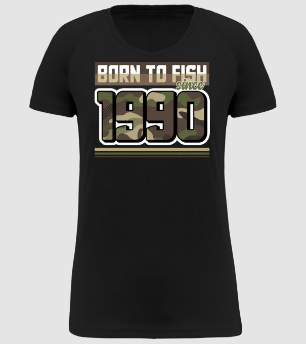 Born to fish since 1990 model negru pe tricou