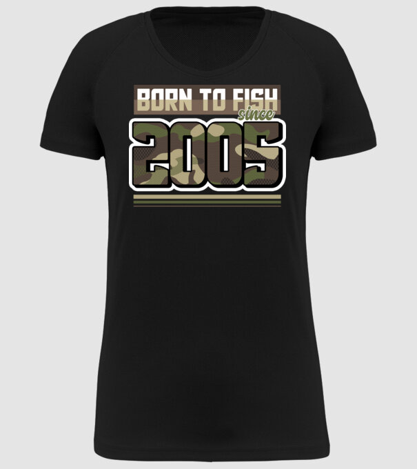 Born to fish since 2005 model negru pe tricou