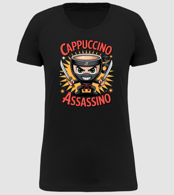 Cappuccino Assasino model negru pe tricou