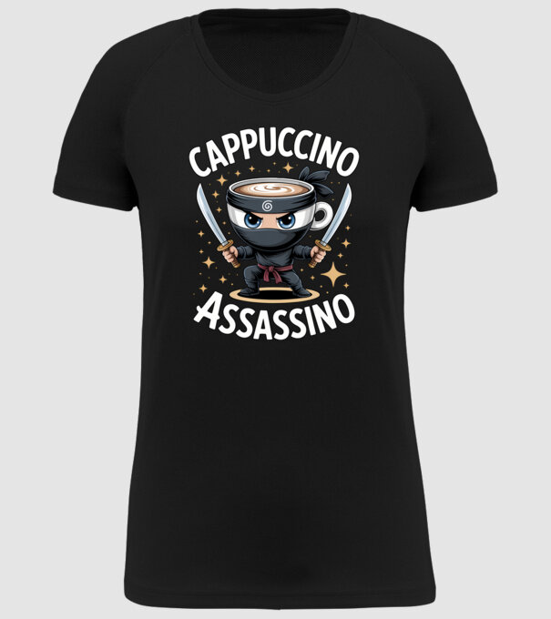 Cappuccino Assassino model negru pe tricou