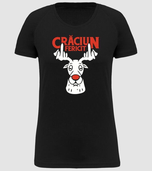 Căprioară de Crăciun antisocială model negru pe tricou