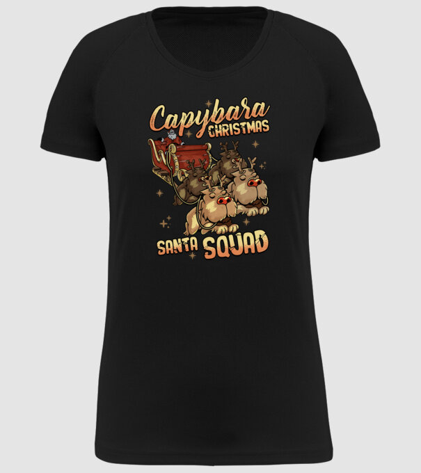 Capybara christmas santa squad model negru pe tricou