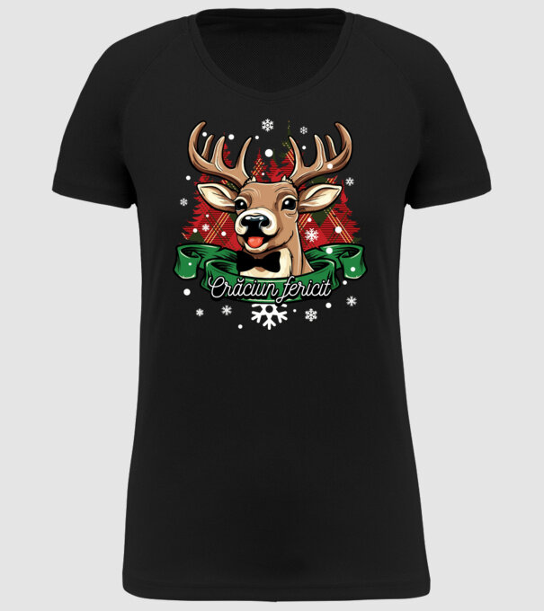 Cerb de Crăciun model negru pe tricou