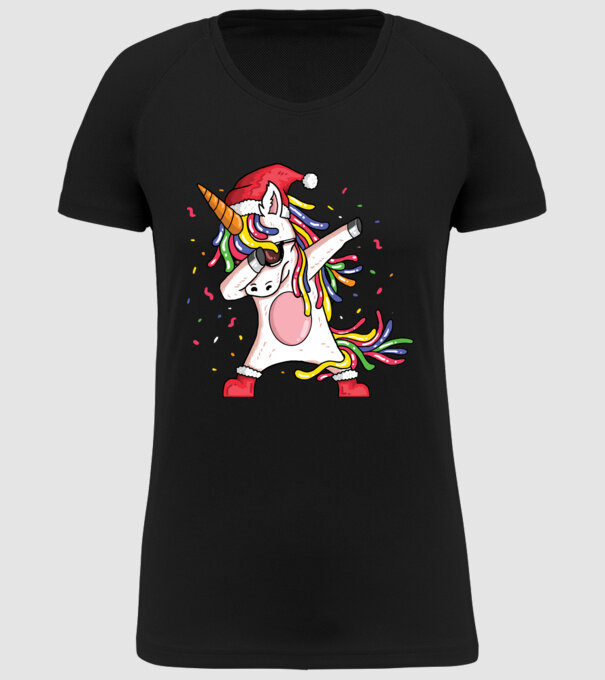 Christmas unicorn dab model negru pe tricou