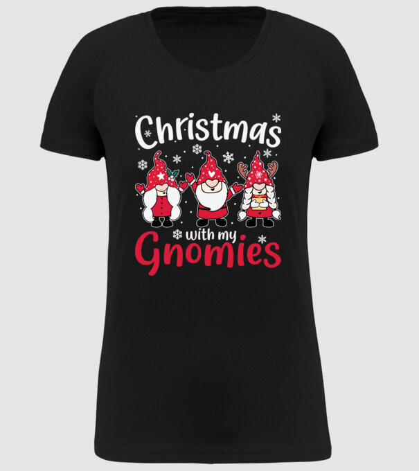 Christmas with my gnomies model negru pe tricou