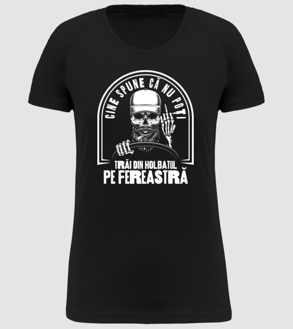 Cine spune că nu poți trăi din holbatul pe fereastră? model negru pe tricou