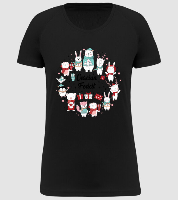 Crăciun Fericit model negru pe tricou