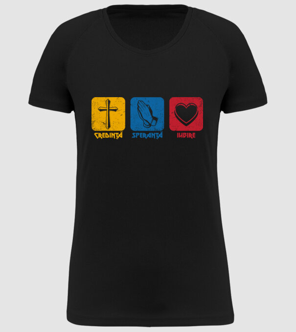 credință speranță iubire model negru pe tricou