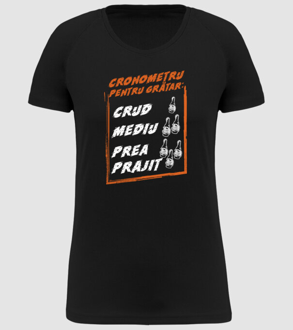 cronometru pentru grătar: crud, mediu, prea prăjit model negru pe tricou