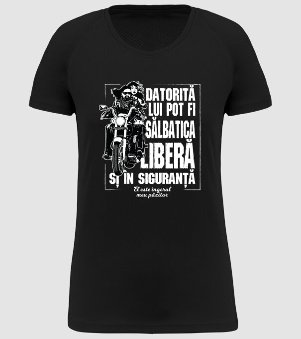 datorită ei pot fi sălbatic, liber și în siguranță - ea este îngerul meu păzitor model negru pe tricou