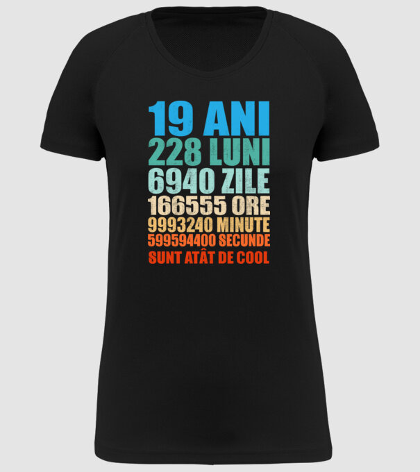 De 19 ani - luni - zile - ore - minute - secunde - sunt atât de cool model negru pe tricou