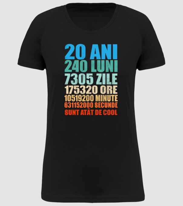 De 20 ani - luni - zile - ore - minute - secunde - sunt atât de cool model negru pe tricou