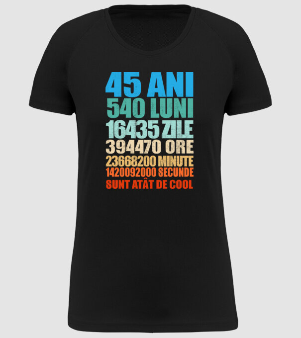 De 45 ani - luni - zile - ore - minute - secunde - sunt atât de cool model negru pe tricou