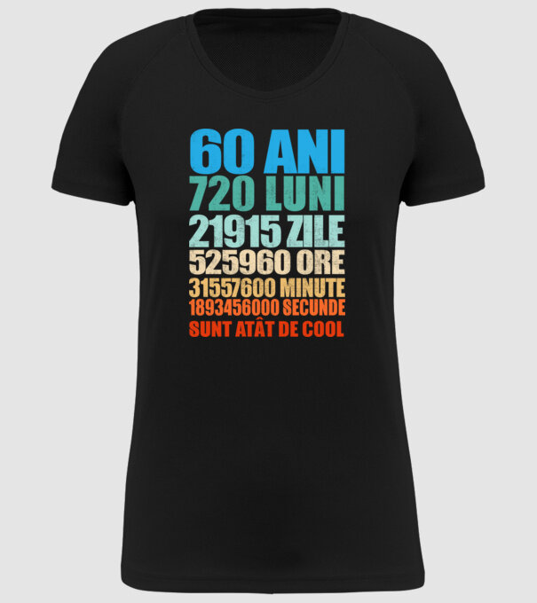 De 60 ani - luni - zile - ore - minute - secunde - sunt atât de cool model negru pe tricou