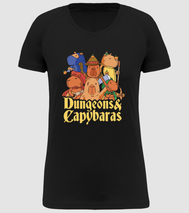 Dungeons and Capybaras model negru pe tricou