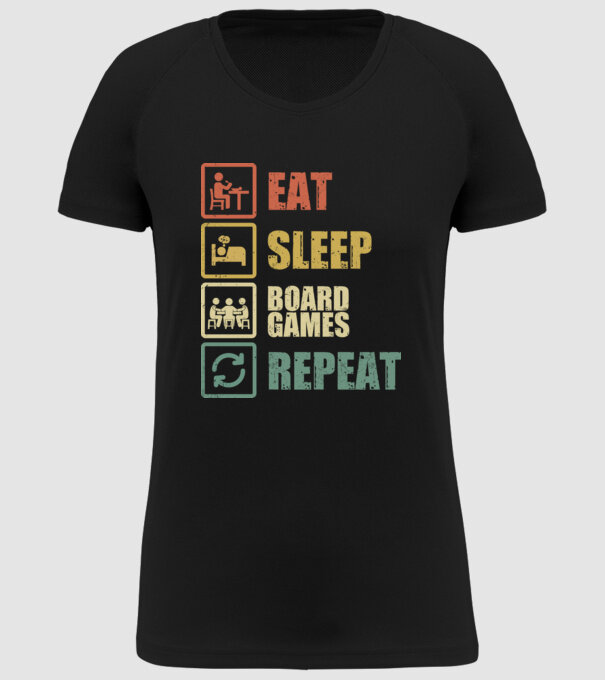 eat sleep Board Games repeat model negru pe tricou