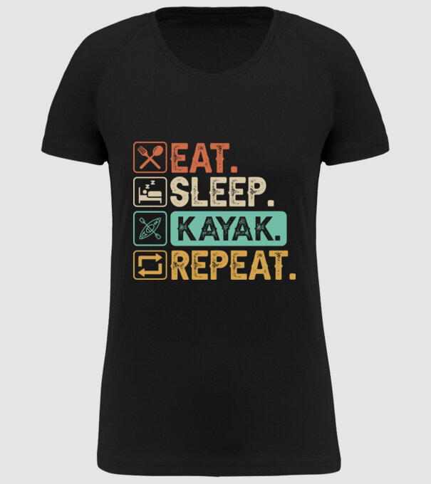 Eat Sleep Kayak model negru pe tricou
