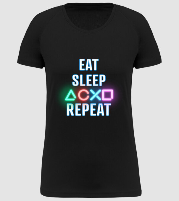 Eat sleep PS model negru pe tricou