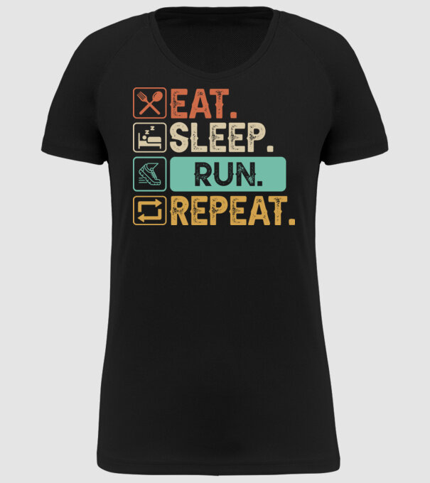 Eat Sleep Run Repeat model negru pe tricou