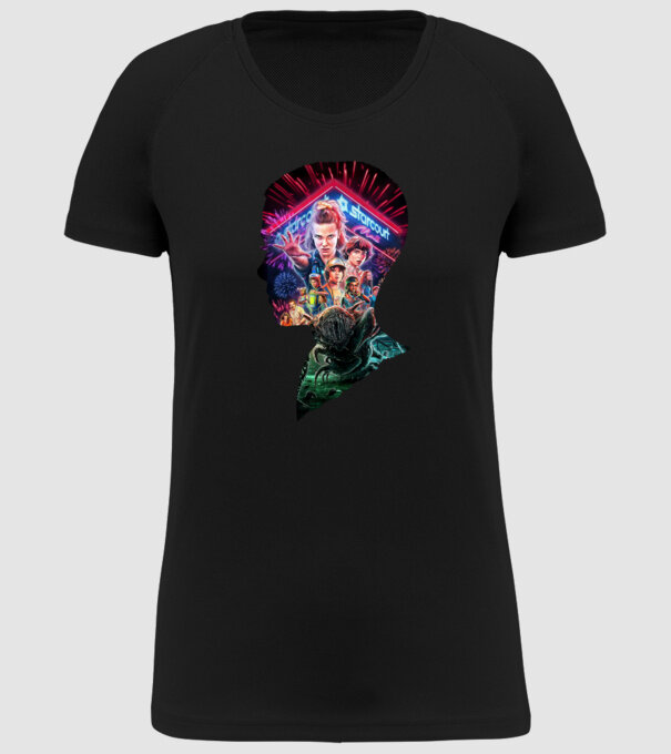 eleven poster head model negru pe tricou