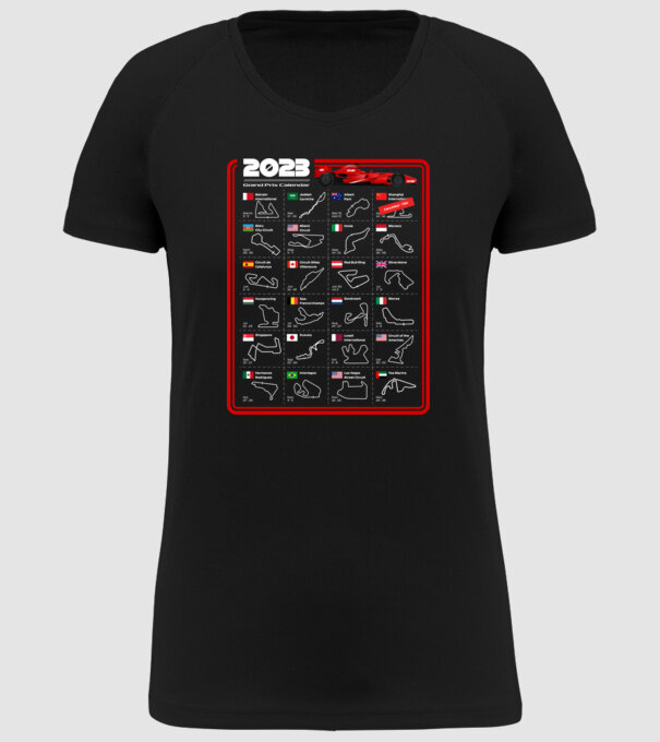 F1 2023 Formula Grand prix calendar model negru pe tricou