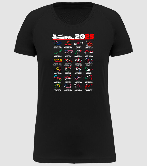 F1 calendar 2025 Negru model negru pe tricou
