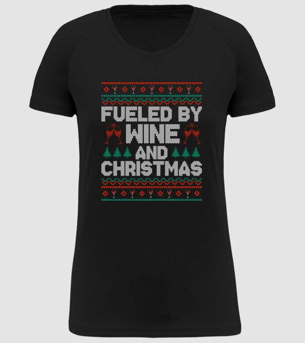 Fueled by wine and christmas model negru pe tricou