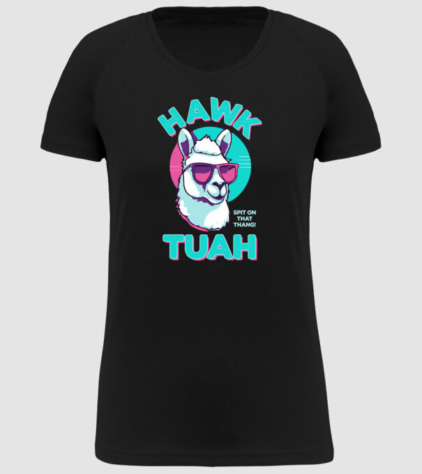 Hawk tuah llama retro sunglasses model negru pe tricou
