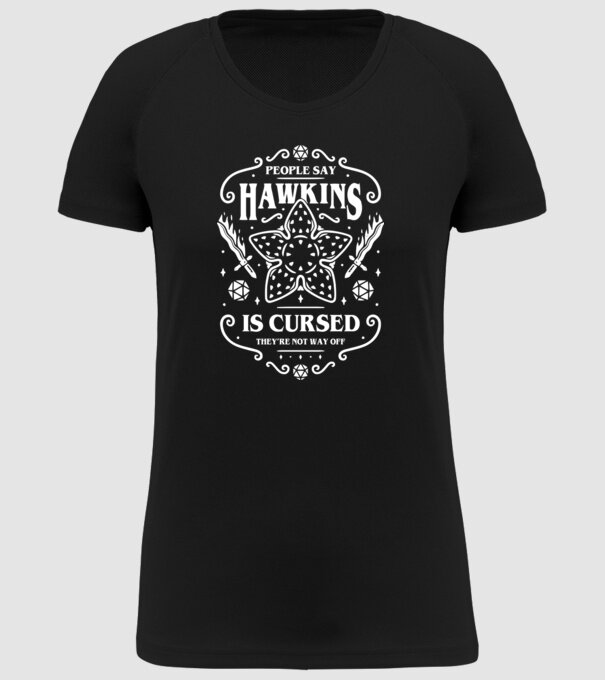 hawkins is cursed black model negru pe tricou
