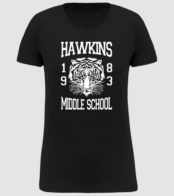 hawkins middle school 83 white model negru pe tricou
