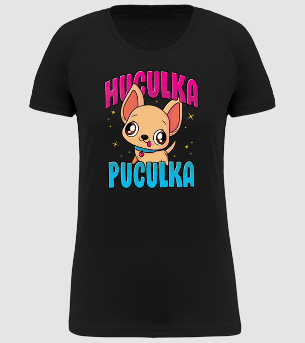 Huculka Puculka chivava model negru pe tricou