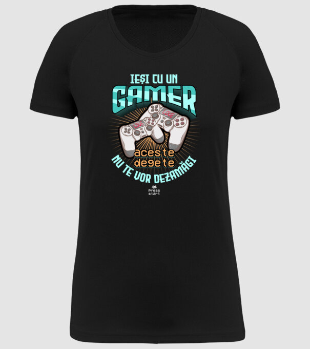 Ieși cu un gamer - aceste degete nu te vor dezamăgi model negru pe tricou
