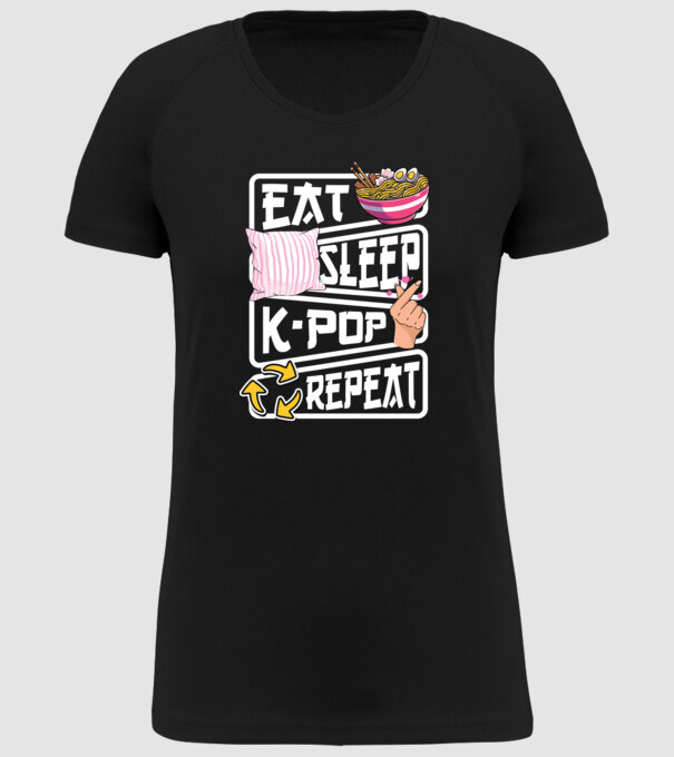 K-POP EAT SLEEP model negru pe tricou