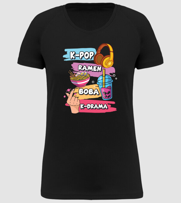 K-POP RAMEN BOBA K-DRAMA model negru pe tricou