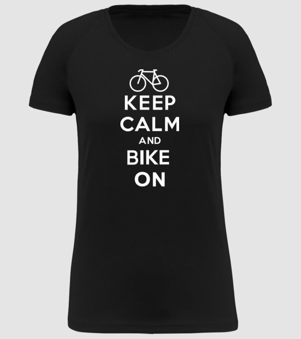 Keep calm and bike on model negru pe tricou