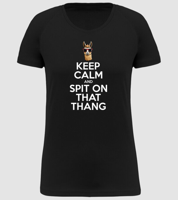 Keep calm and spit on that thang model negru pe tricou