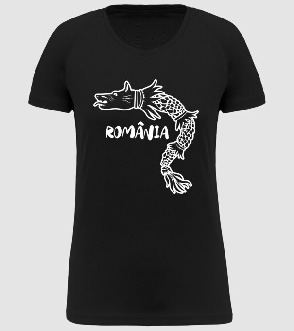 Lupul dacic alb model negru pe tricou