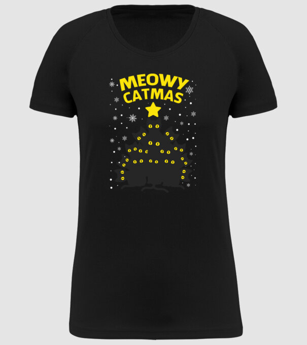 Meowy catmas black model negru pe tricou