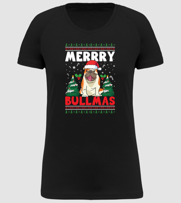Merry bullmas ugly sweater model negru pe tricou