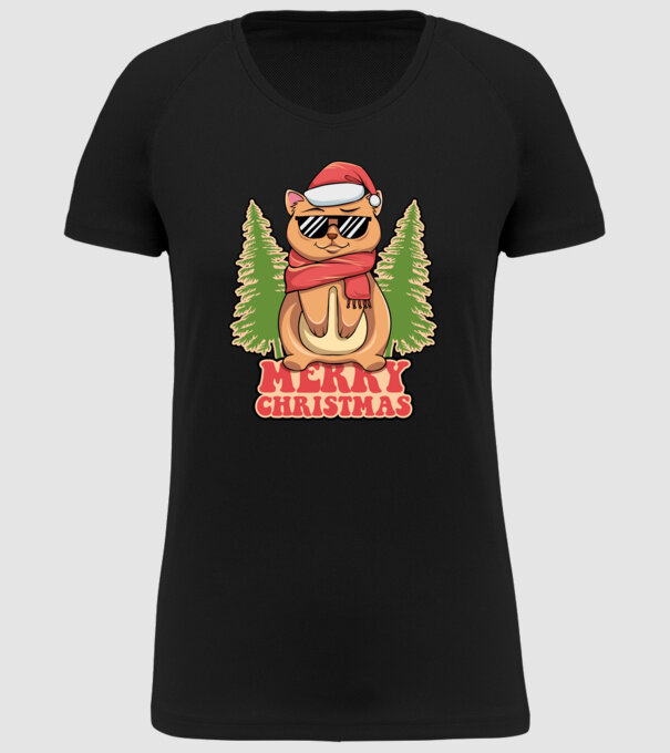 Merry christmas cat model negru pe tricou