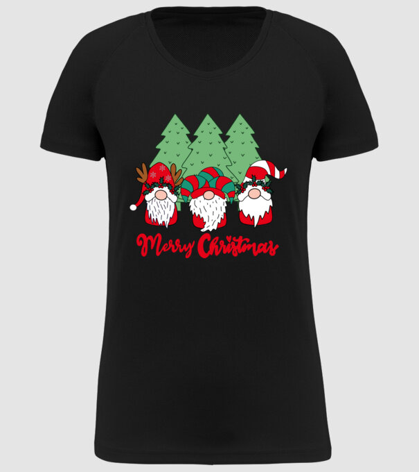 Merry christmas gnomes model negru pe tricou