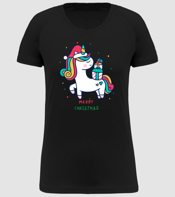 merry christmas unicorn model negru pe tricou