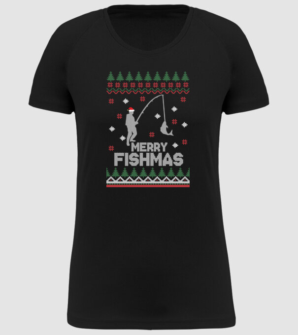 Merry Fishmas model negru pe tricou