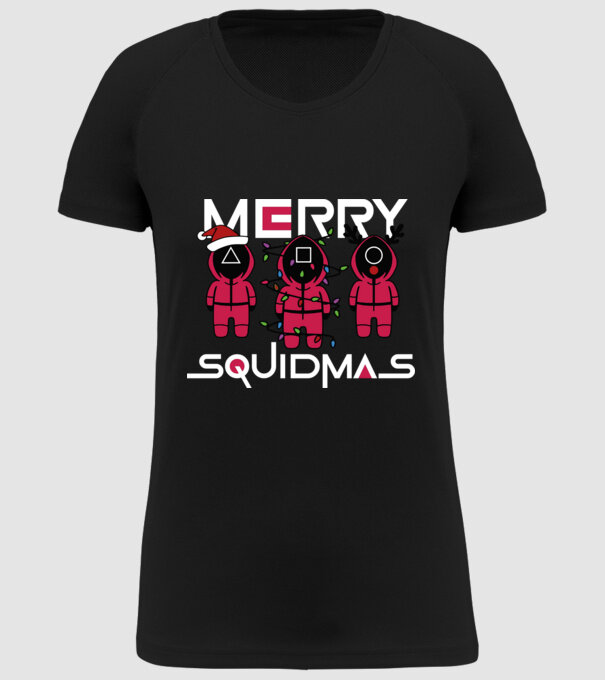 Merry squidmas model negru pe tricou