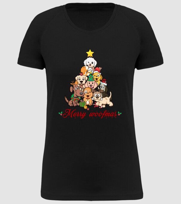 Merry woofmas model negru pe tricou