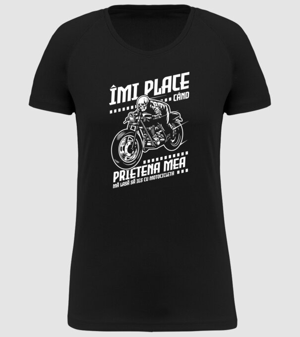 îmi place când prietena mea mă lasă să ies cu motocicleta model negru pe tricou